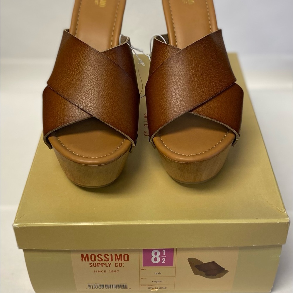 Mossimo Leah Cognac Wedge Wooden Platform Sandals.